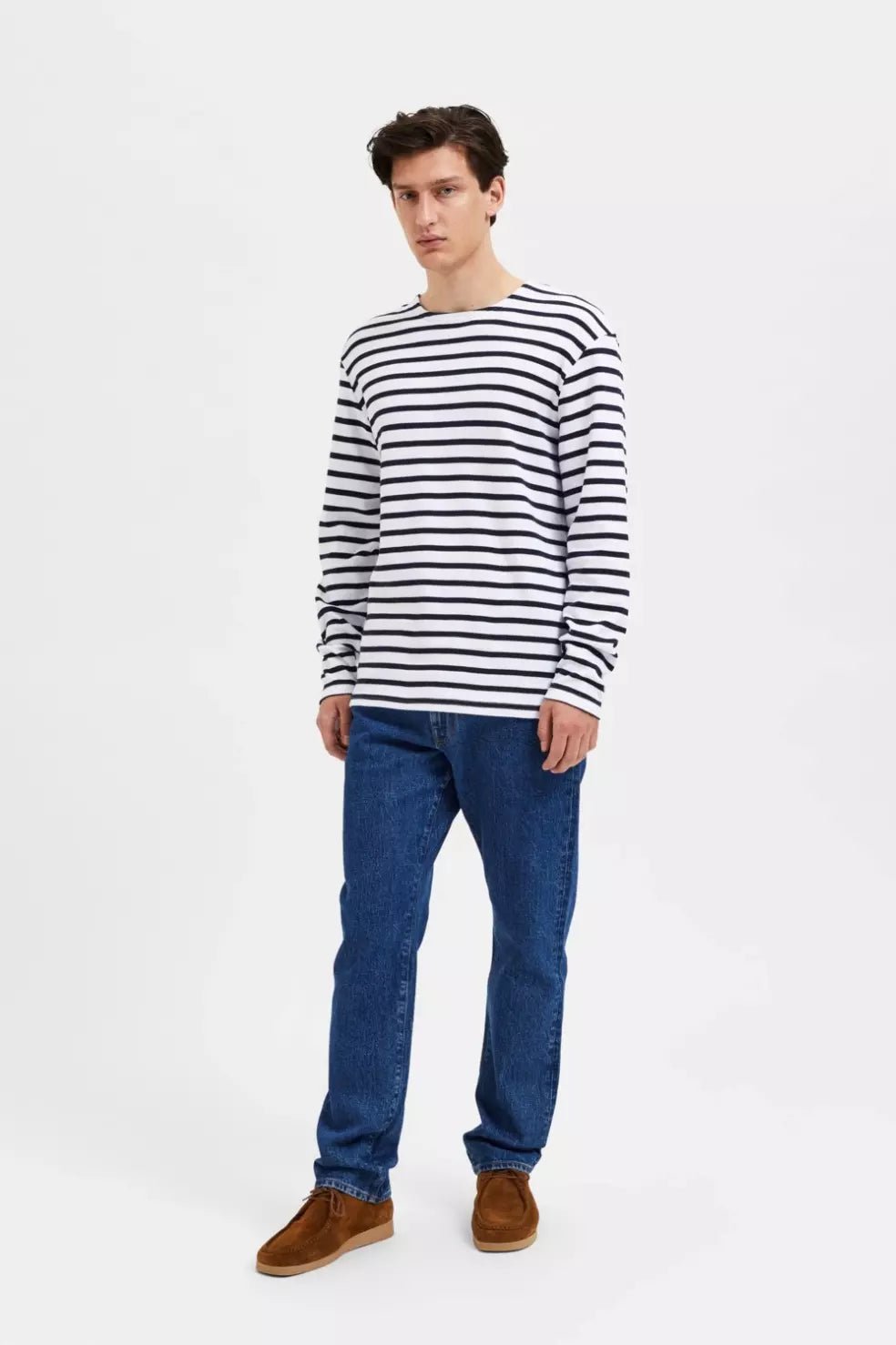 Selected Homme Camiseta Manga Larga Rayas Blanca Hombre Who killed Bambi?