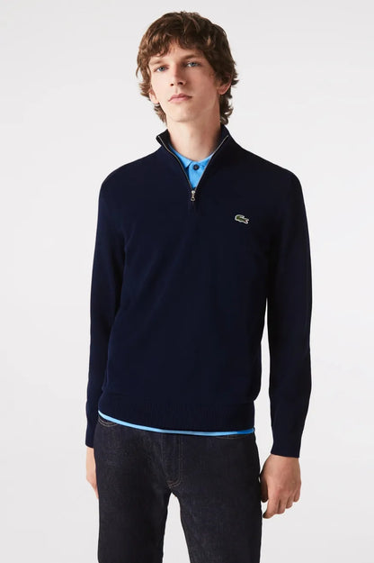 Lacoste Jersey Fino Hombre Quarter Zip Azul