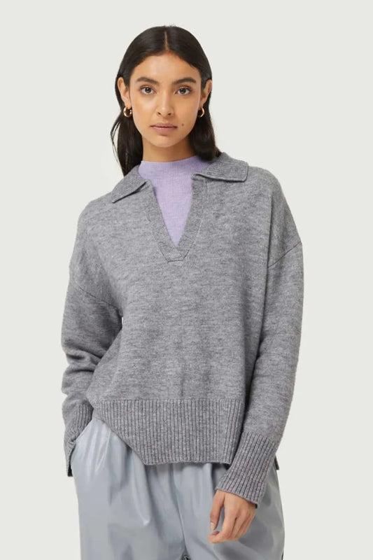 Compañia Fantastica Jersey Mujer Cuello Polo Gris