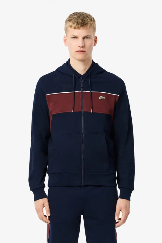 Lacoste Sudadera Capucha Cremallera Hombre Color Block Azul Marino / Burdeos