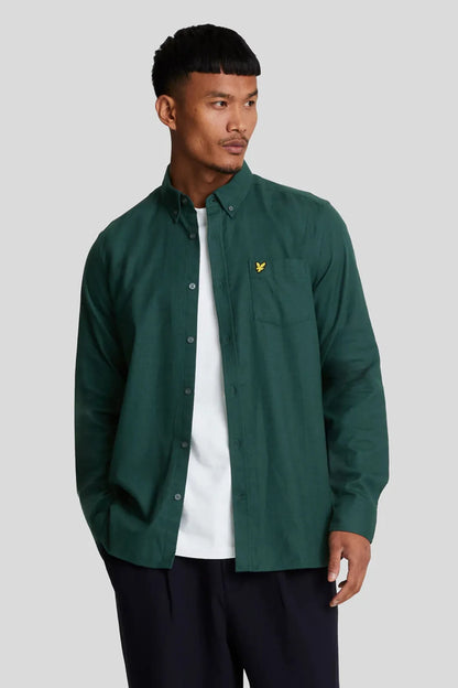 Lyle And Scott Camisa Hombre Flannel Plain Verde