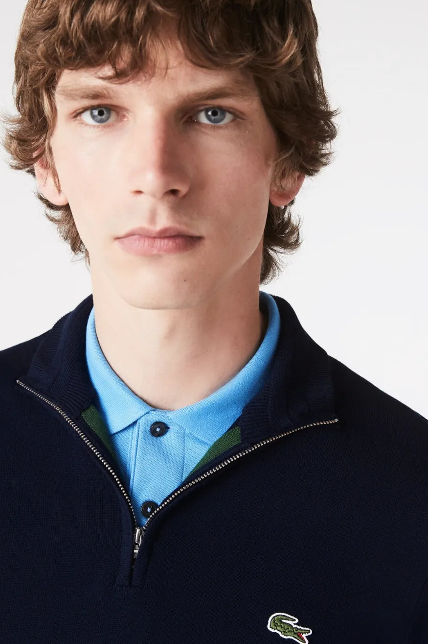 Lacoste Jersey Fino Hombre Quarter Zip Azul