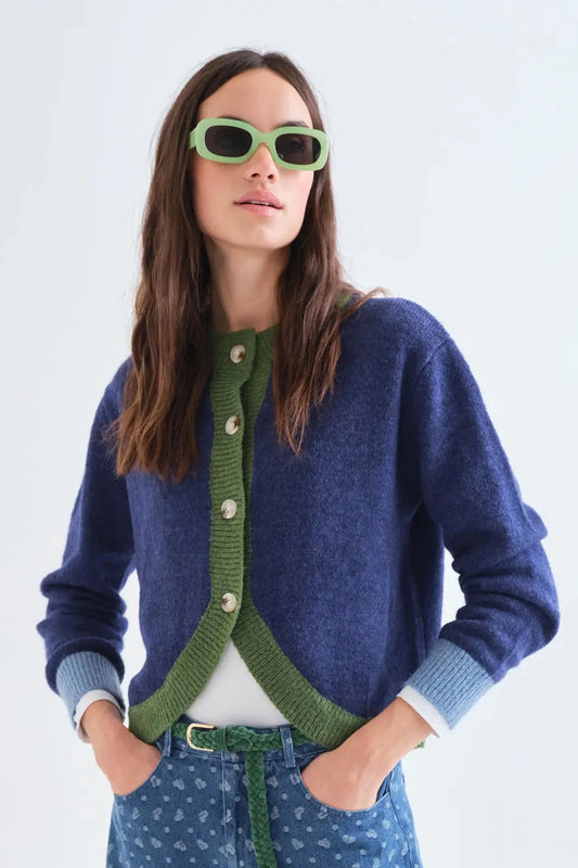 Compañia Fantastica Cardigan Mujer Bicolor Azul y Verde