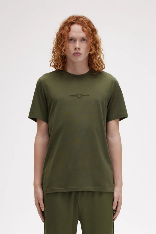 Fred Perry Camiseta Hombre Logo Bordado Verde