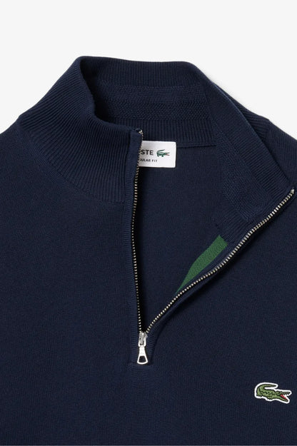 Lacoste Jersey Fino Hombre Quarter Zip Azul