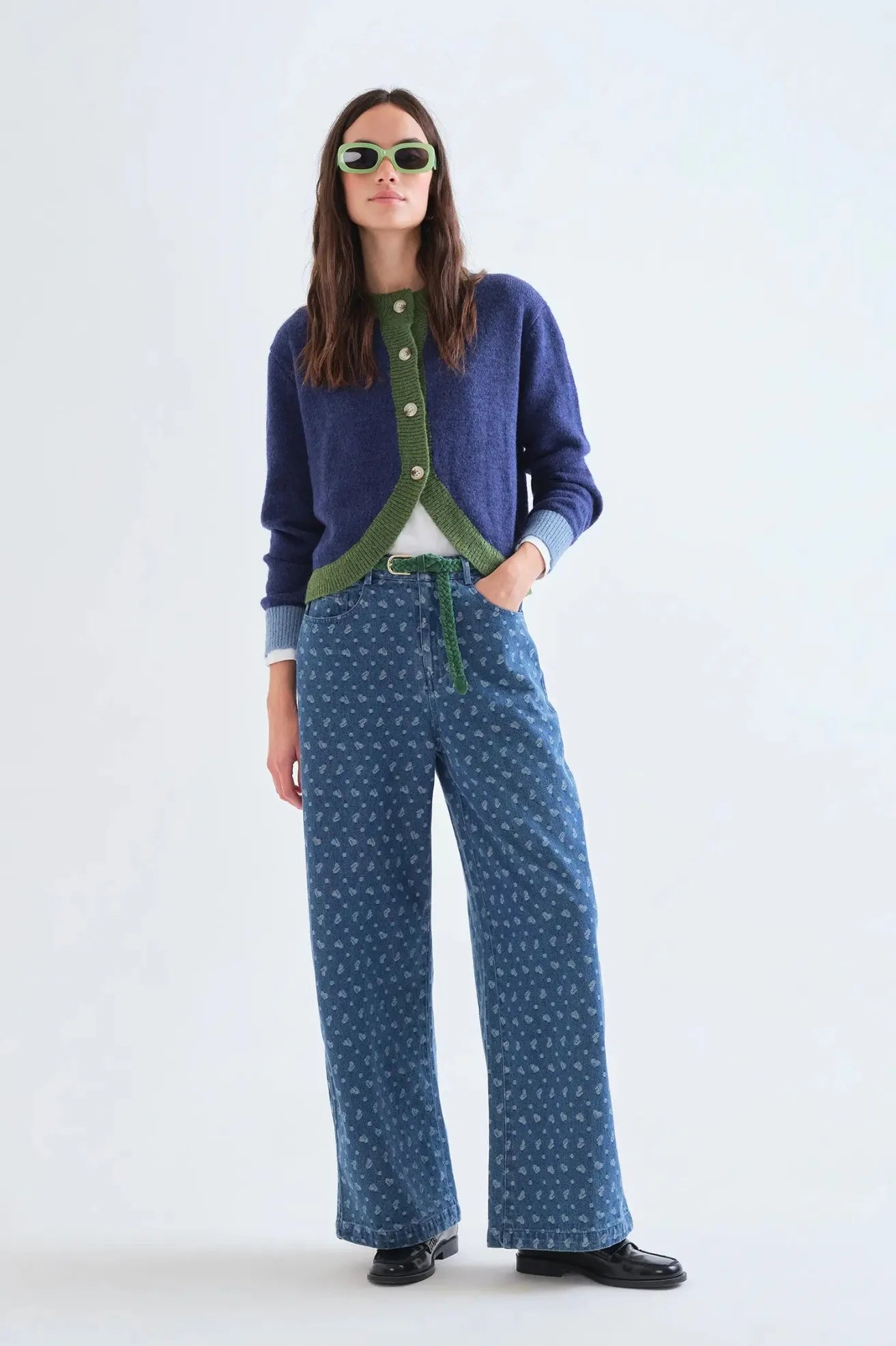 Compañia Fantastica Cardigan Mujer Bicolor Azul y Verde