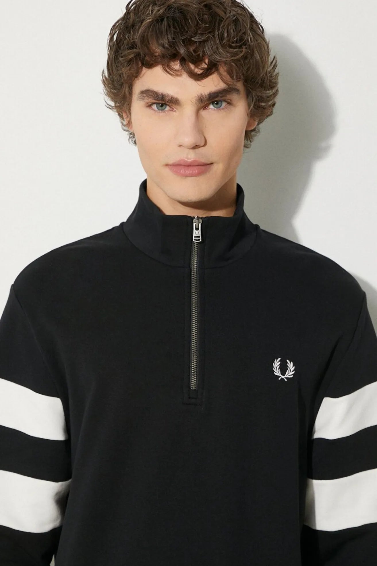 Fred Perry Sudadera Stripes Hombre Media Cremallera Negra