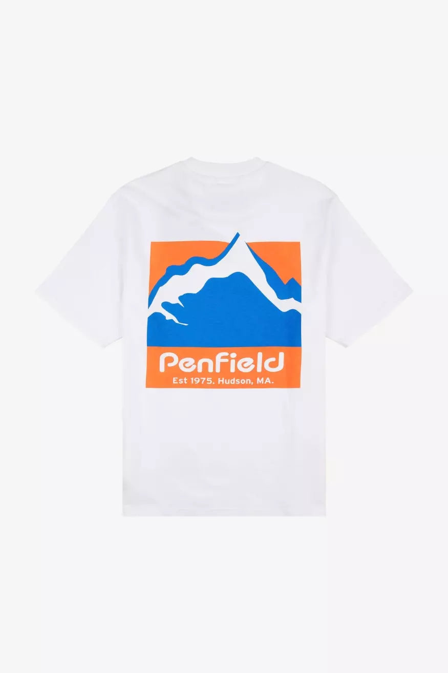 Penfield Camiseta Hombre Relaxed Fit Mountain Scene Back Blanca