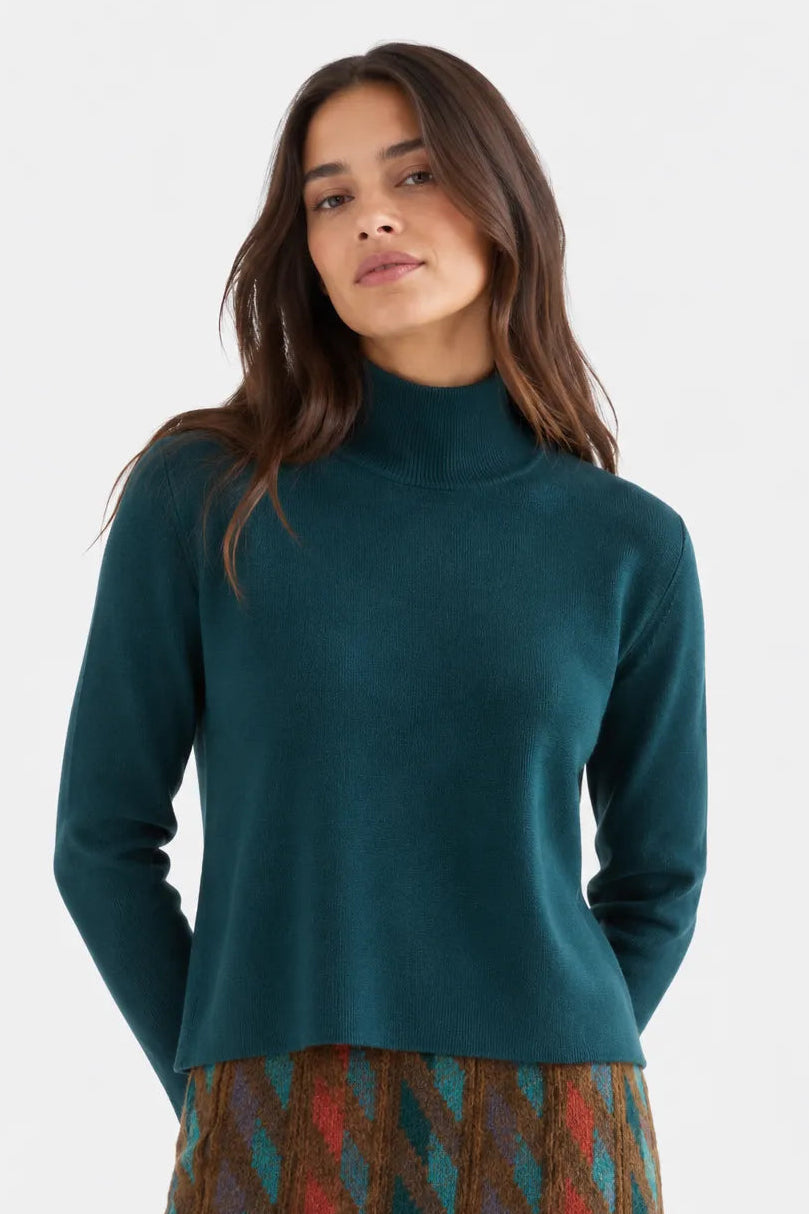 Compañia Fantastica Jersey Mujer Cuello Alto Verde Oscuro