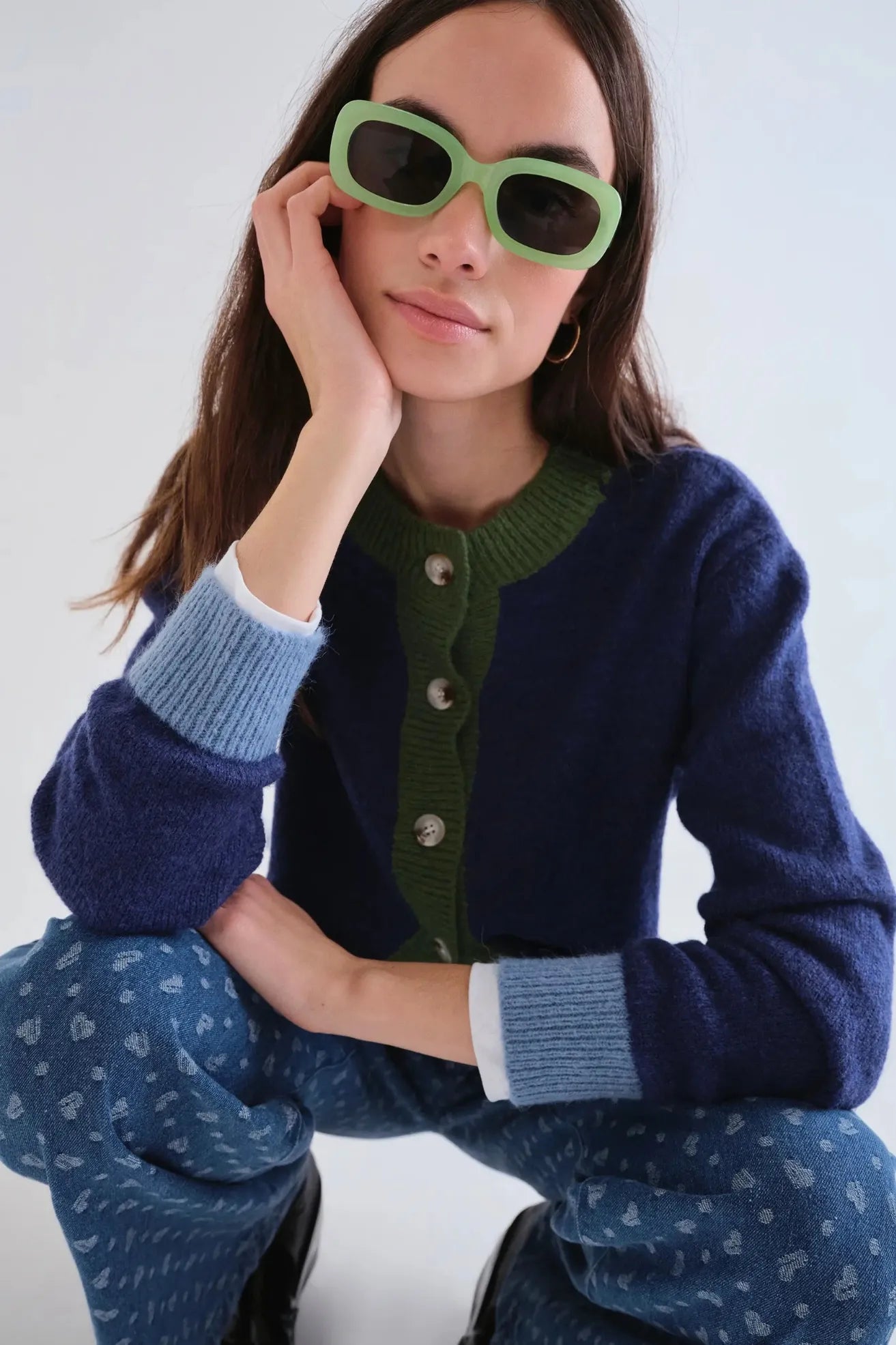 Compañia Fantastica Cardigan Mujer Bicolor Azul y Verde Who killed Bambi?