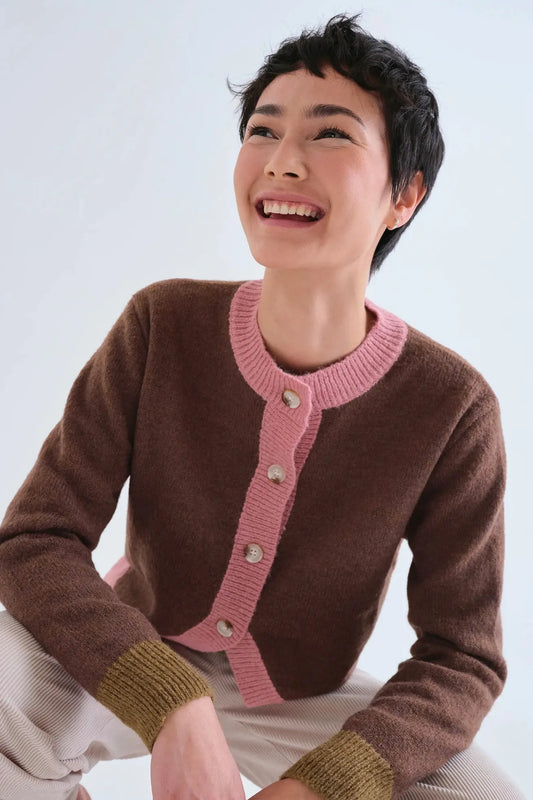 Compañia Fantastica Cardigan Mujer Bicolor Marrón y Rosa Who killed Bambi?