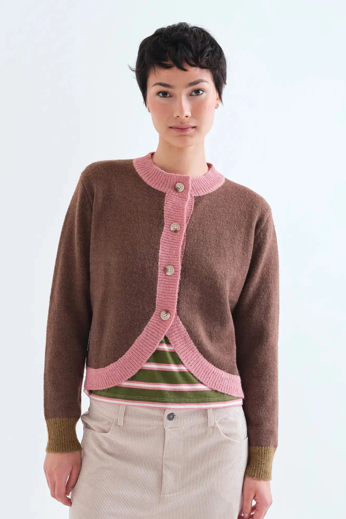 Compañia Fantastica Cardigan Mujer Bicolor Marrón y Rosa Who killed Bambi?