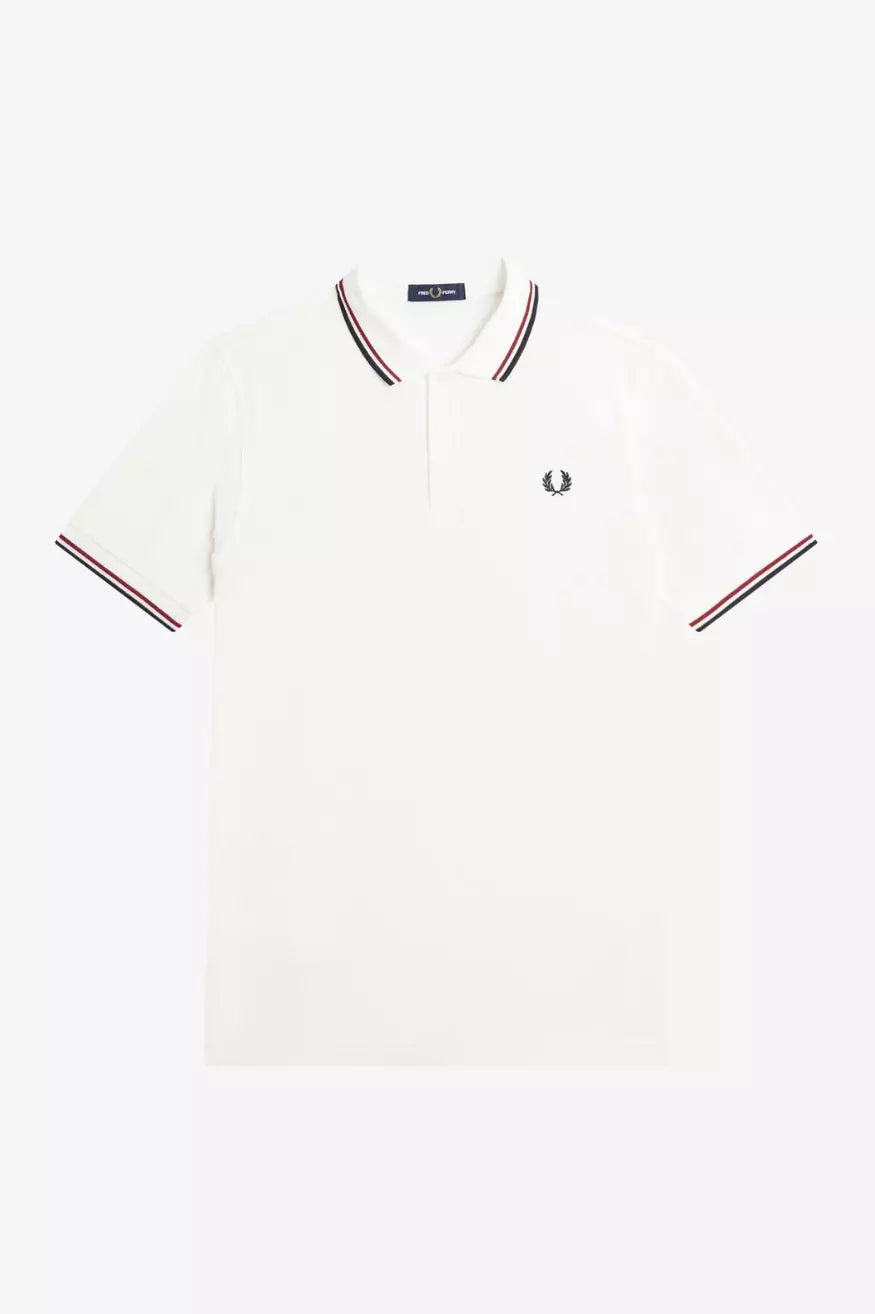 Fred Perry Polo Hombre Blanco Ribetes Rojos y Azules Who killed Bambi?