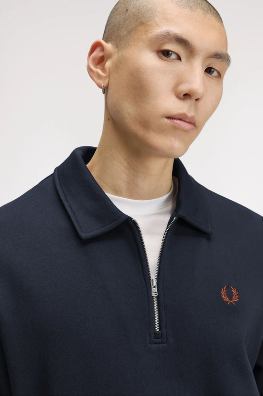 Fred Perry Sudadera Hombre Cuello Media Cremallera Azul 608 Who killed Bambi?