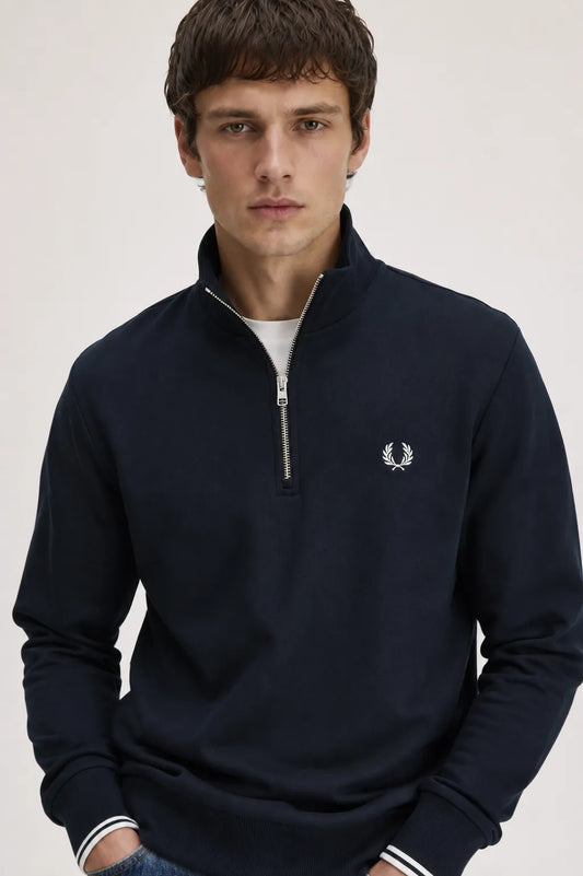 Fred Perry Sudadera Hombre Media Cremallera Azul Who killed Bambi?