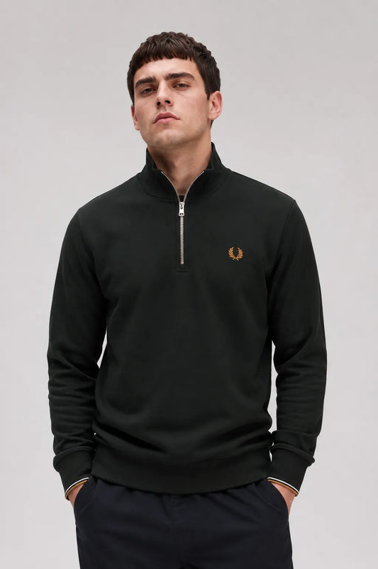 Fred Perry Sudadera Hombre Media Cremallera Verde 78C Who killed Bambi?