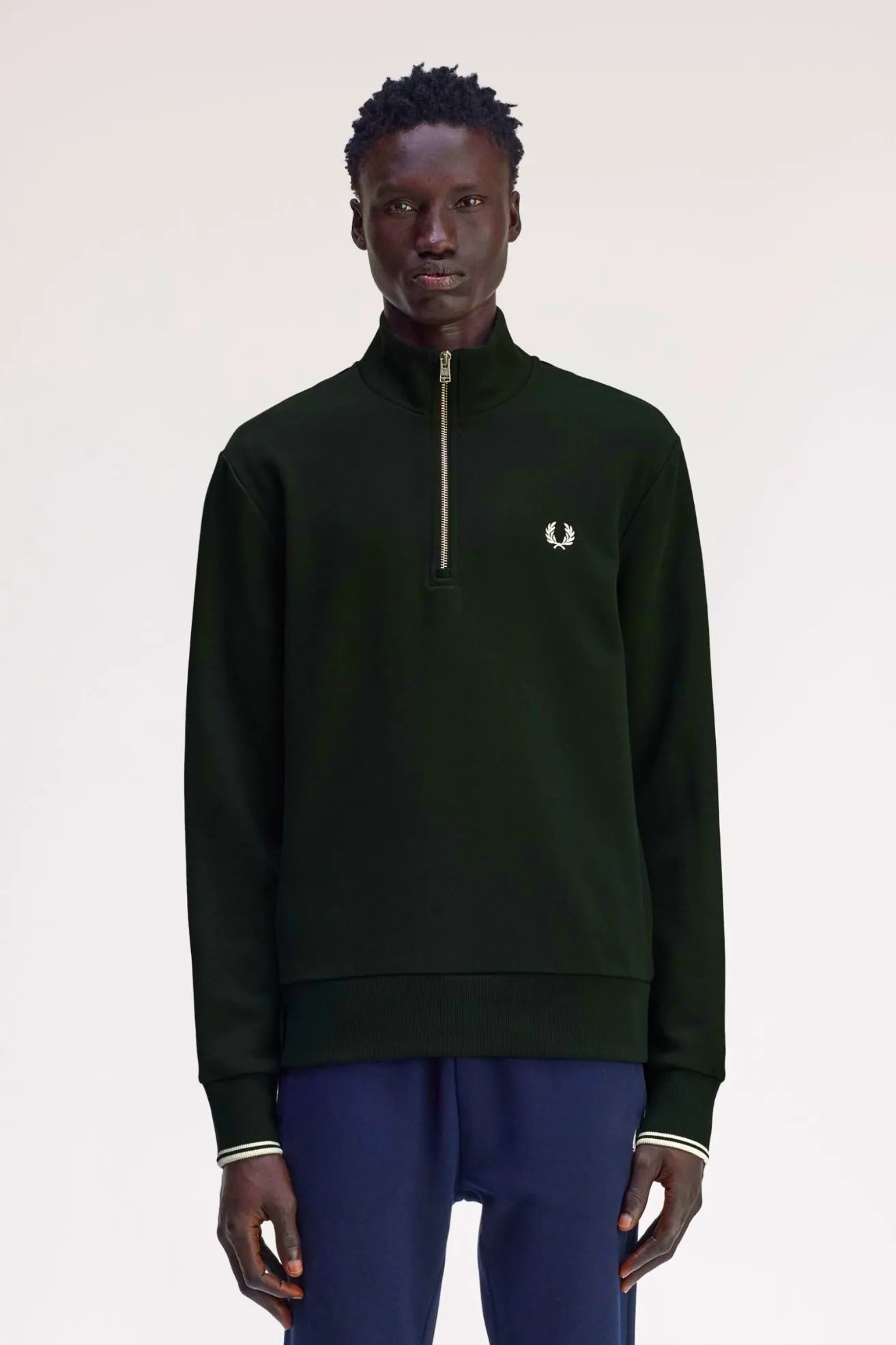 Fred Perry Sudadera Hombre Media Cremallera Verde Who killed Bambi?