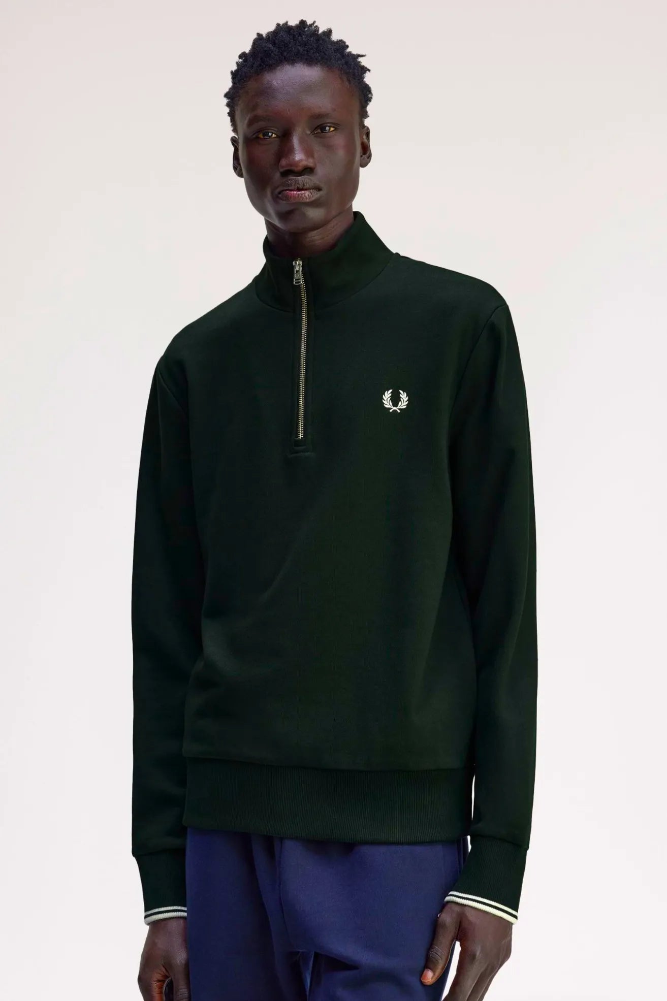 Fred Perry Sudadera Hombre Media Cremallera Verde Who killed Bambi?