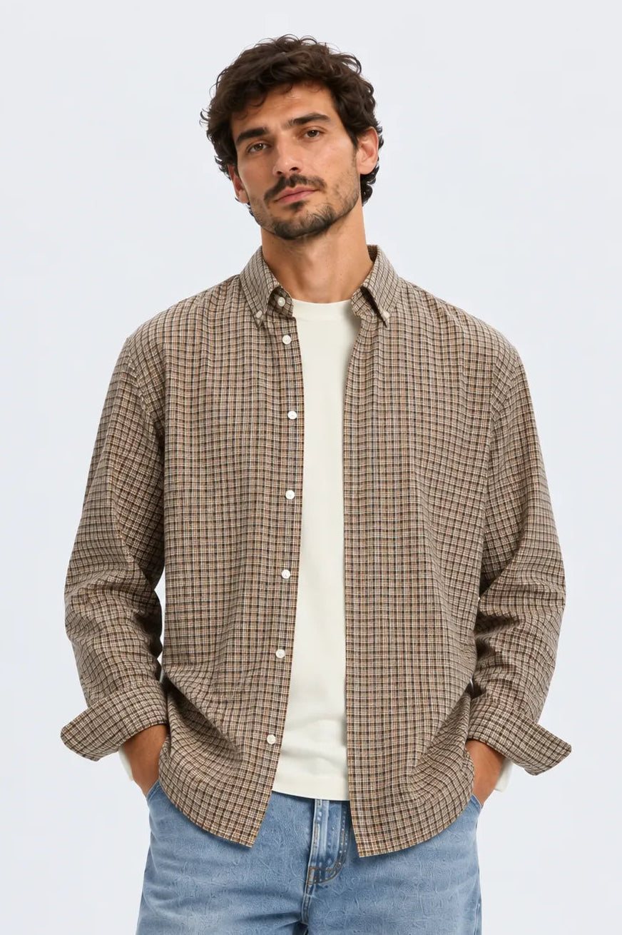 Selected Homme Camisa Hombre Cole Cuadros Marrón