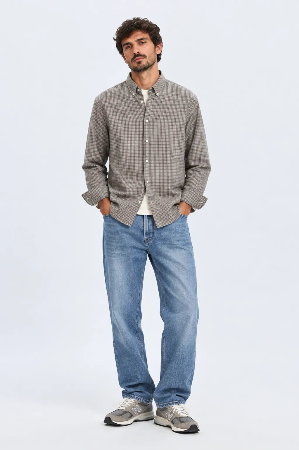 Selected Homme Camisa Hombre Cole Cuadros Gris