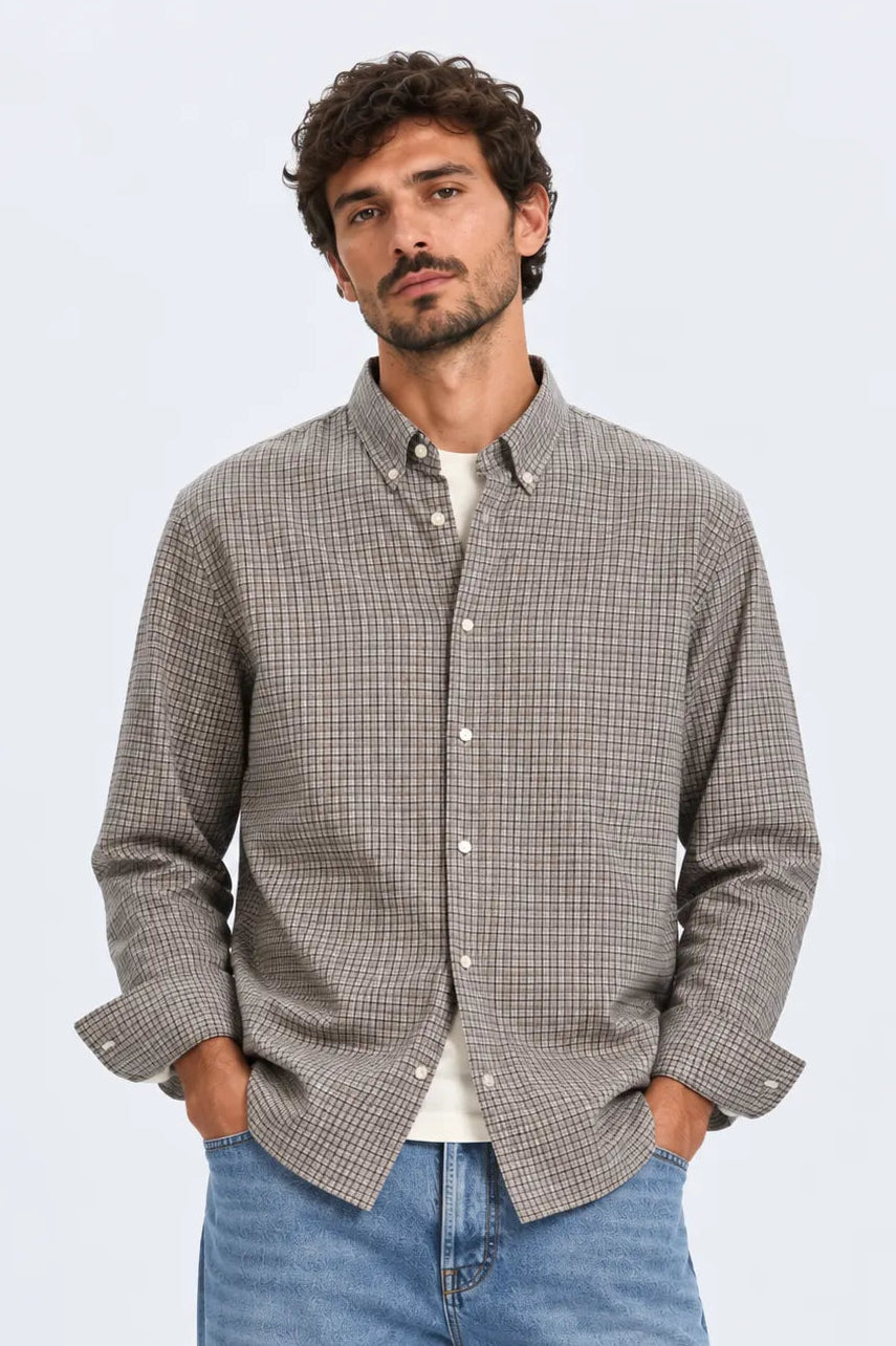 Selected Homme Camisa Hombre Cole Cuadros Gris
