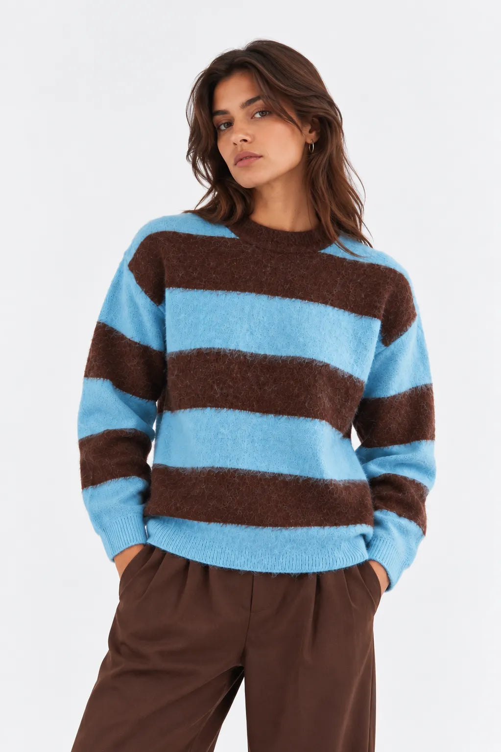 Compañia Fantastica Jersey Mujer Rayas Marrón  y Azul