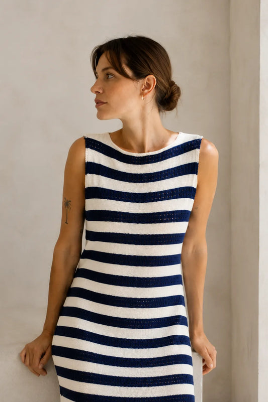 Mus & Bombon Vestido Largo Rayas Palawan Azul Who killed Bambi?