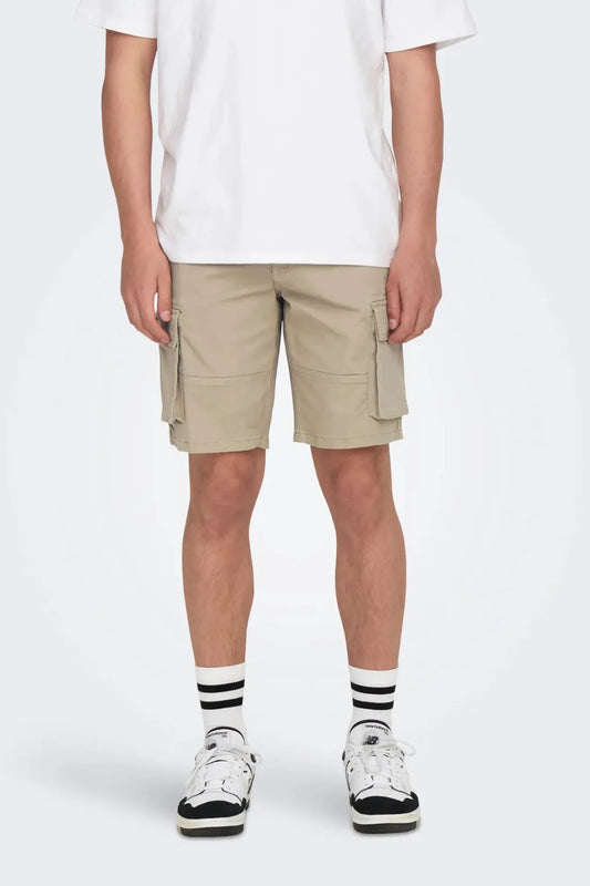 Only & Sons Pantalón Corto Hombre Cargo Beige Who killed Bambi?