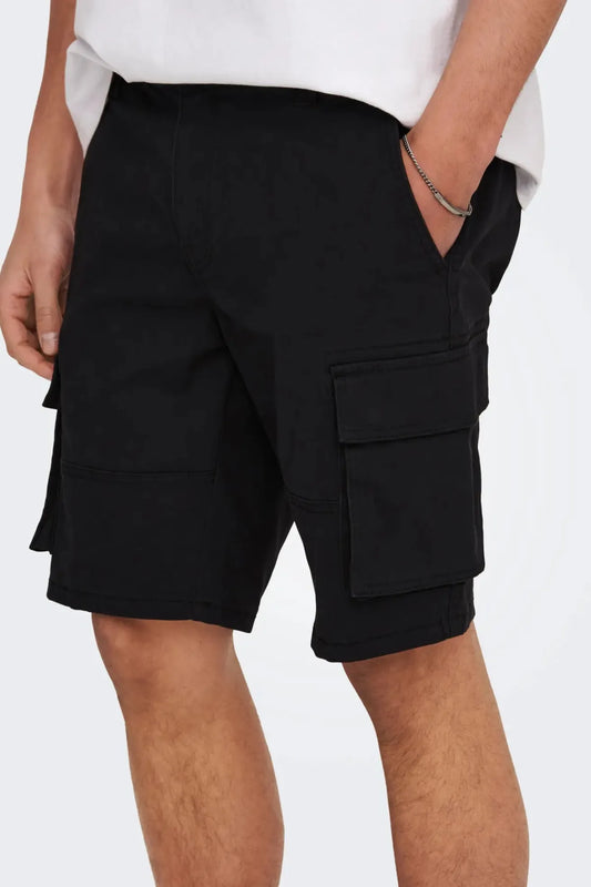 Only & Sons Pantalón Corto Hombre Cargo Negro Who killed Bambi?