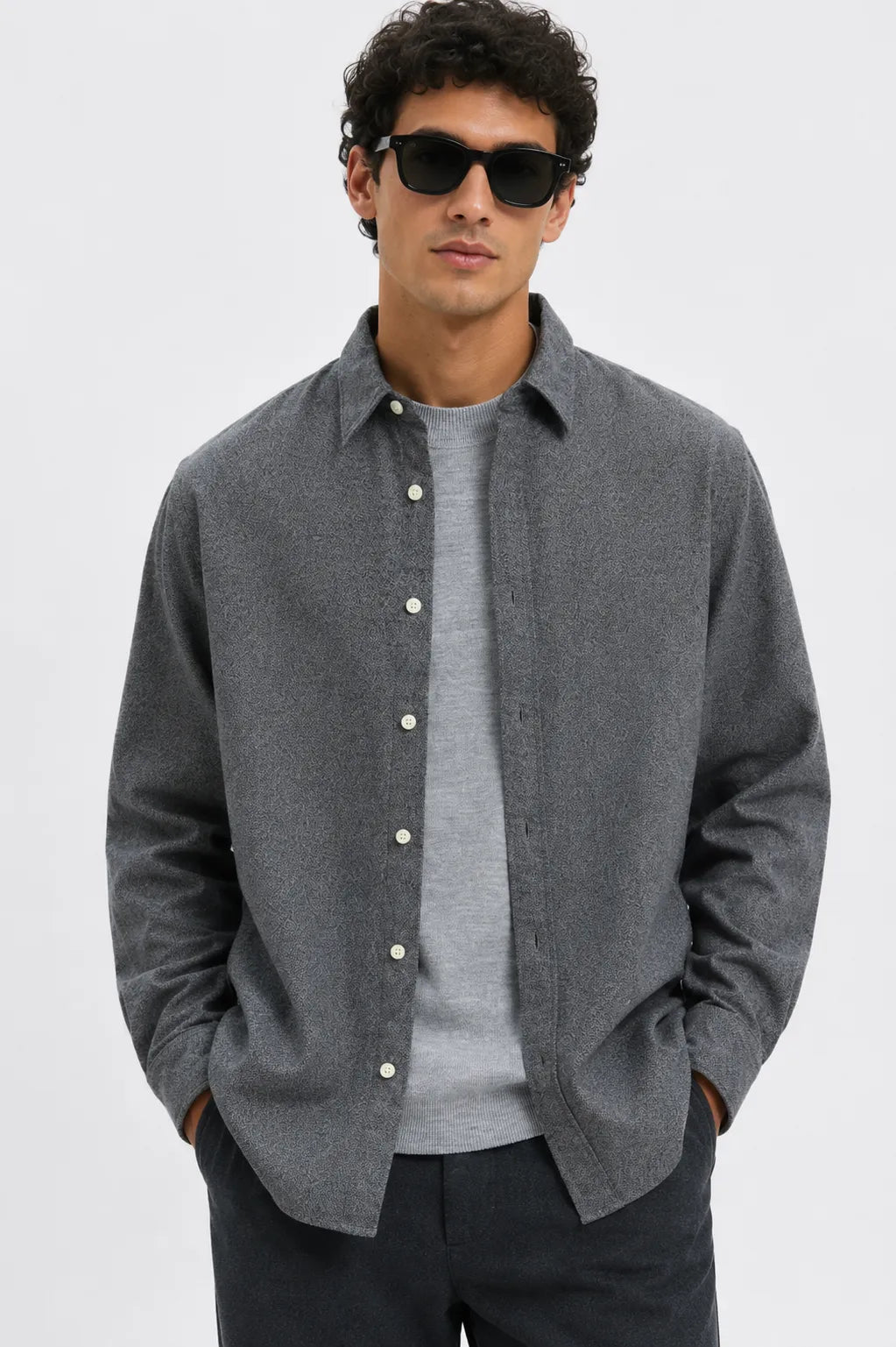 Selected Homme Camisa Hombre Brushed Gris Who killed Bambi?