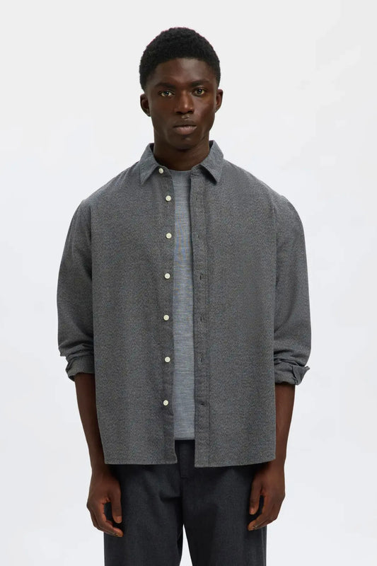 Selected Homme Camisa Hombre Brushed Gris Who killed Bambi?