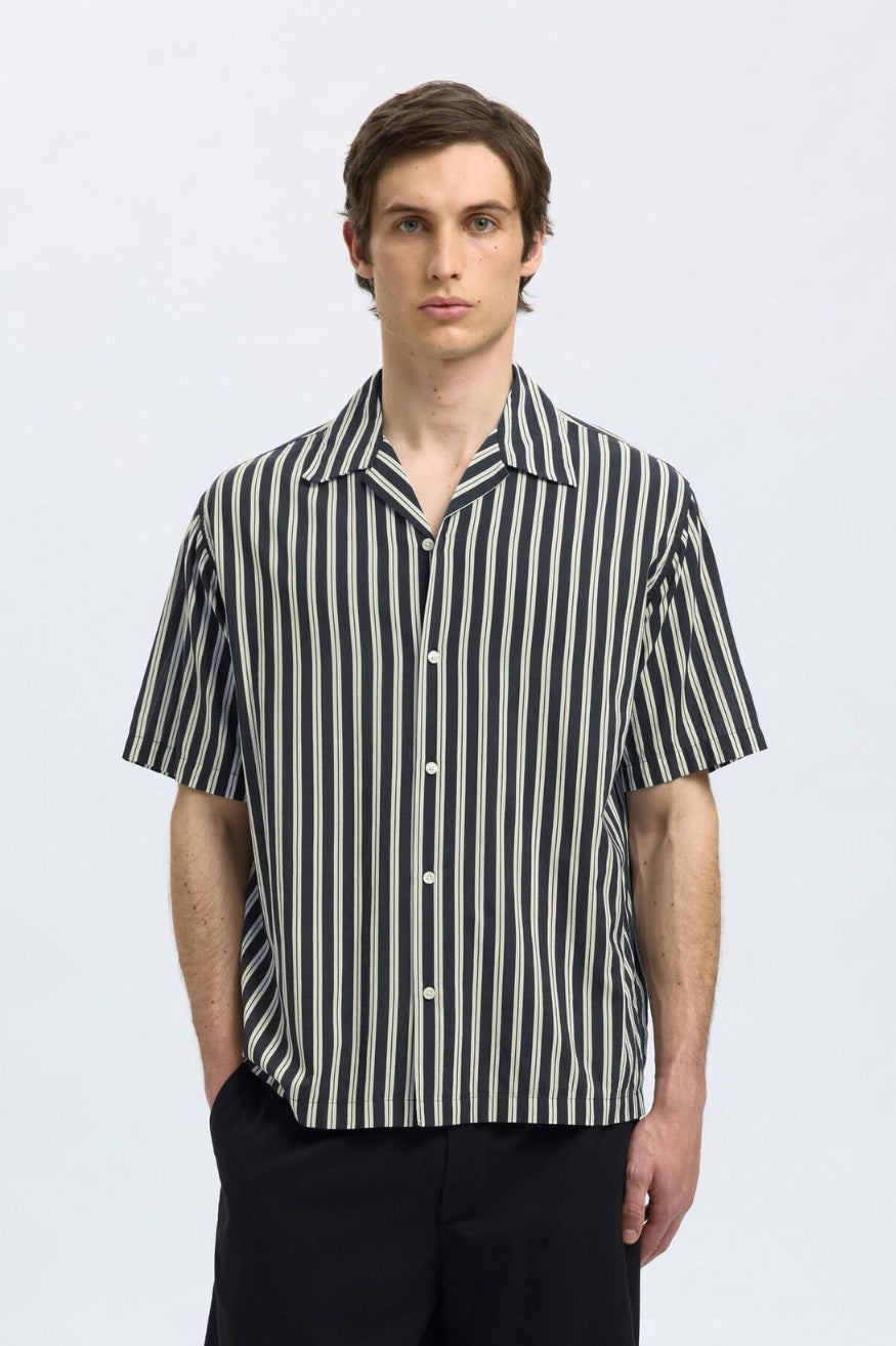 Selected Homme Camisa Hombre Manga Corta Rayas Azul Who killed Bambi?