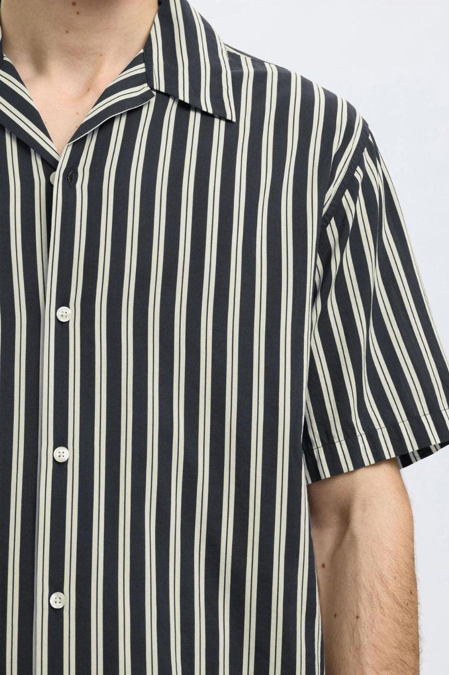 Selected Homme Camisa Hombre Manga Corta Rayas Azul Who killed Bambi?