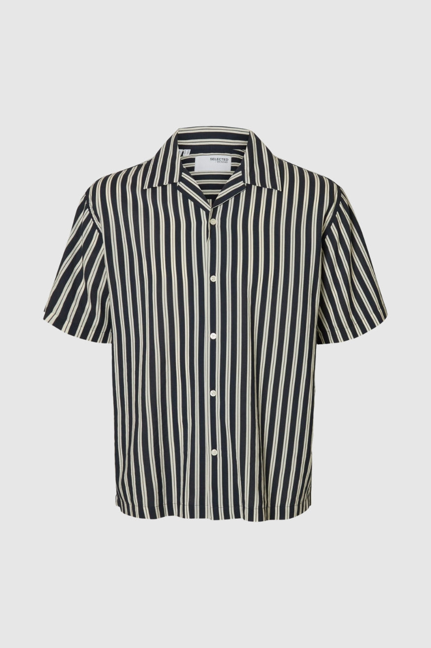 Selected Homme Camisa Hombre Manga Corta Rayas Azul Who killed Bambi?