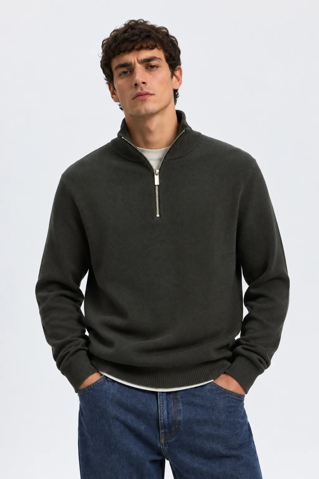 Selected Homme Jersey Hombre Half Zip Dane Verde Who killed Bambi?